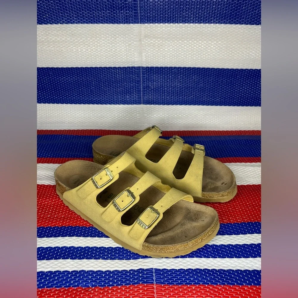 Women’s - Birkenstock Florida Vegan Three Strap Tan Latte Sandals Size 6 Shoes